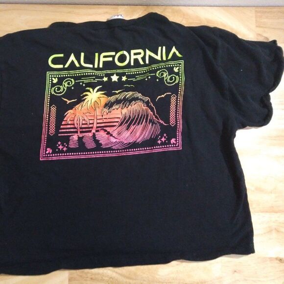 Vintage 90s California Beach Sunset Neon Crop Top T-Shirt - Picture 8 of 9